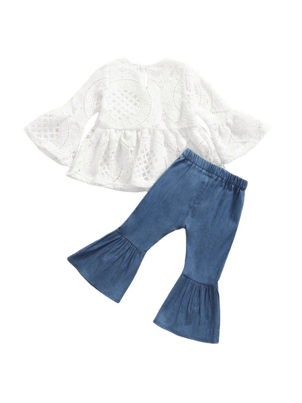Toddler Baby Girl Outfit Lace Bell Sleeve Shirt & Flare Jeans Size 100 3T